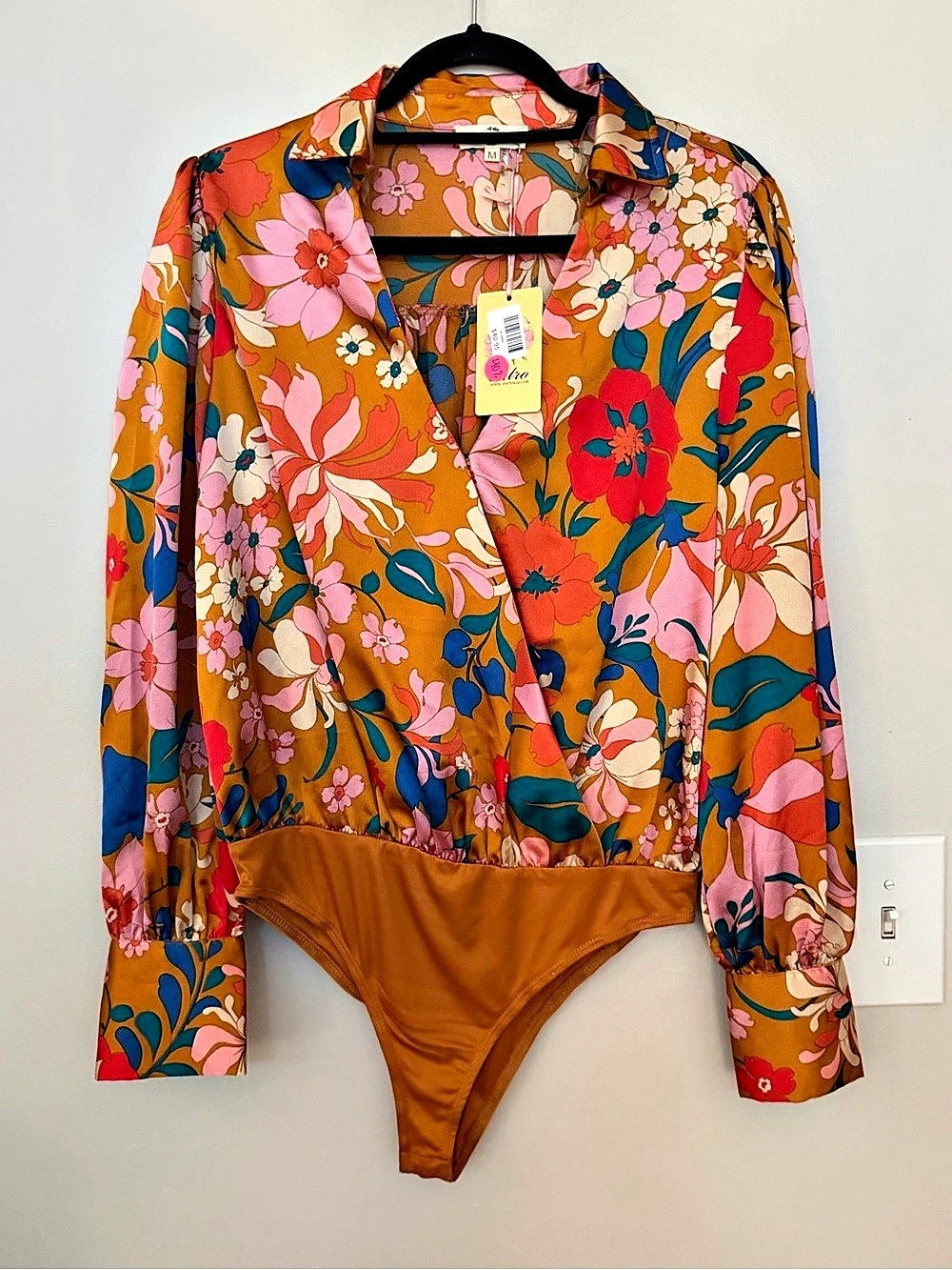 entro Floral Wrap Long Sleeve Bodysuit Floral Bodysuit